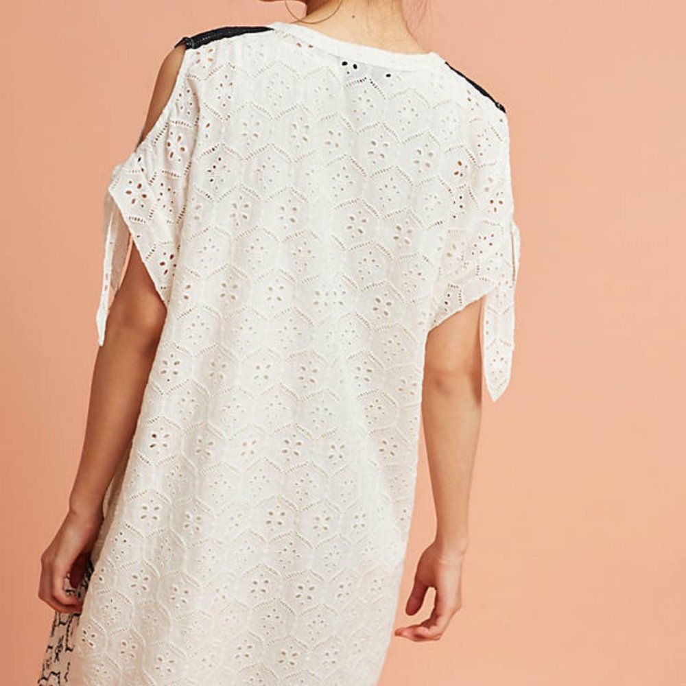 NEW Dress Eyelet Tassel Tunic Cold Shoulder NWOT Women's S - Picture 5 of 9